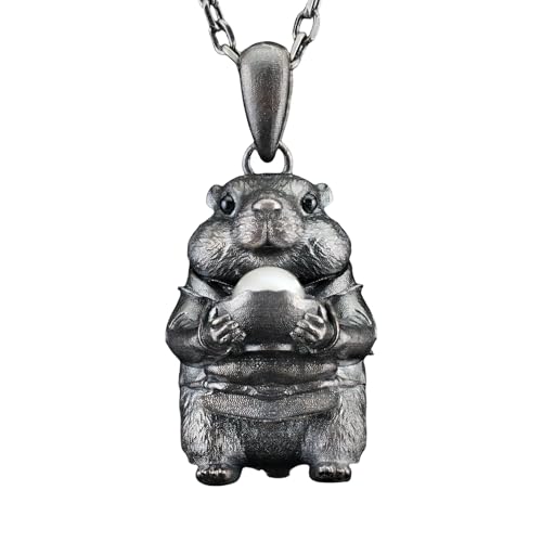 925 Sterling Silver Hamster Pendant with Freshwater Pearl | Handmade Animal Totem Necklace | Whimsical Fairy Tale Jewelry Gift