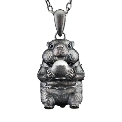 925 Sterling Silver Hamster Pendant with Freshwater Pearl | Handmade Animal Totem Necklace | Whimsical Fairy Tale Jewelry Gift