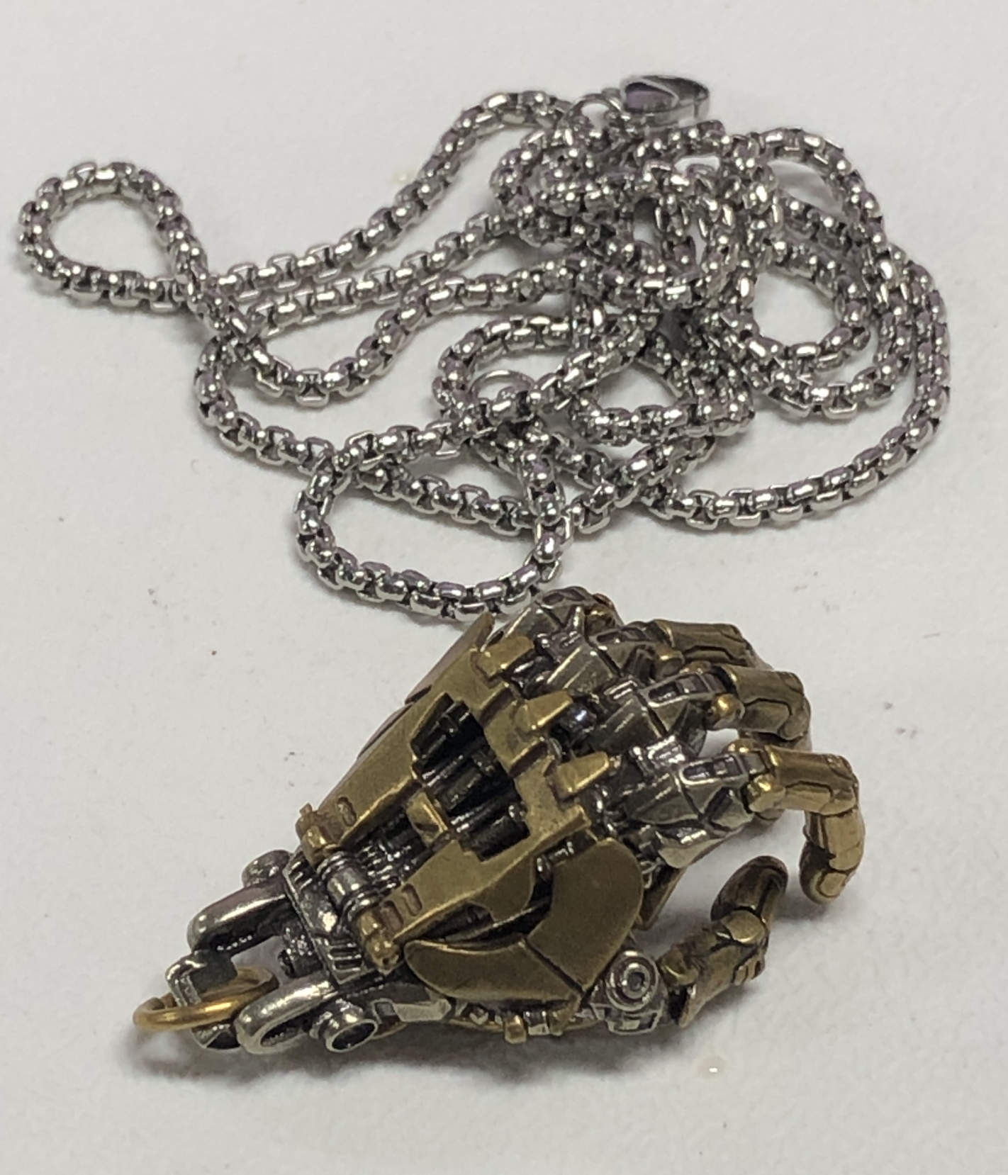 Cyberpunk Mecha Hand Pendant Necklace | Sculpted Brass-Tone Alloy | Futuristic Techwear Accessory for Men and Women