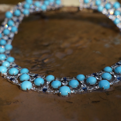 Elegant Turquoise Necklace with Zircon and Lab-Created Blue Gems – Perfect Gift for Women