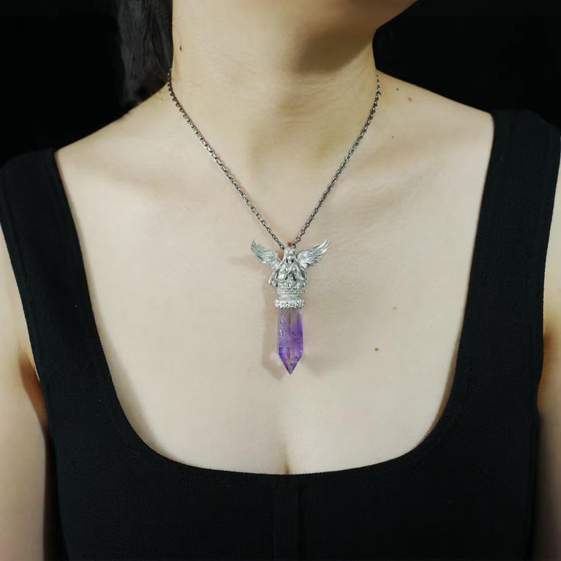 Oriental Amethyst Pendant | 925 Sterling Silver Spiritual Necklace | Handmade Meditation Jewelry | Energy Amulet Gift for Spiritual Souls