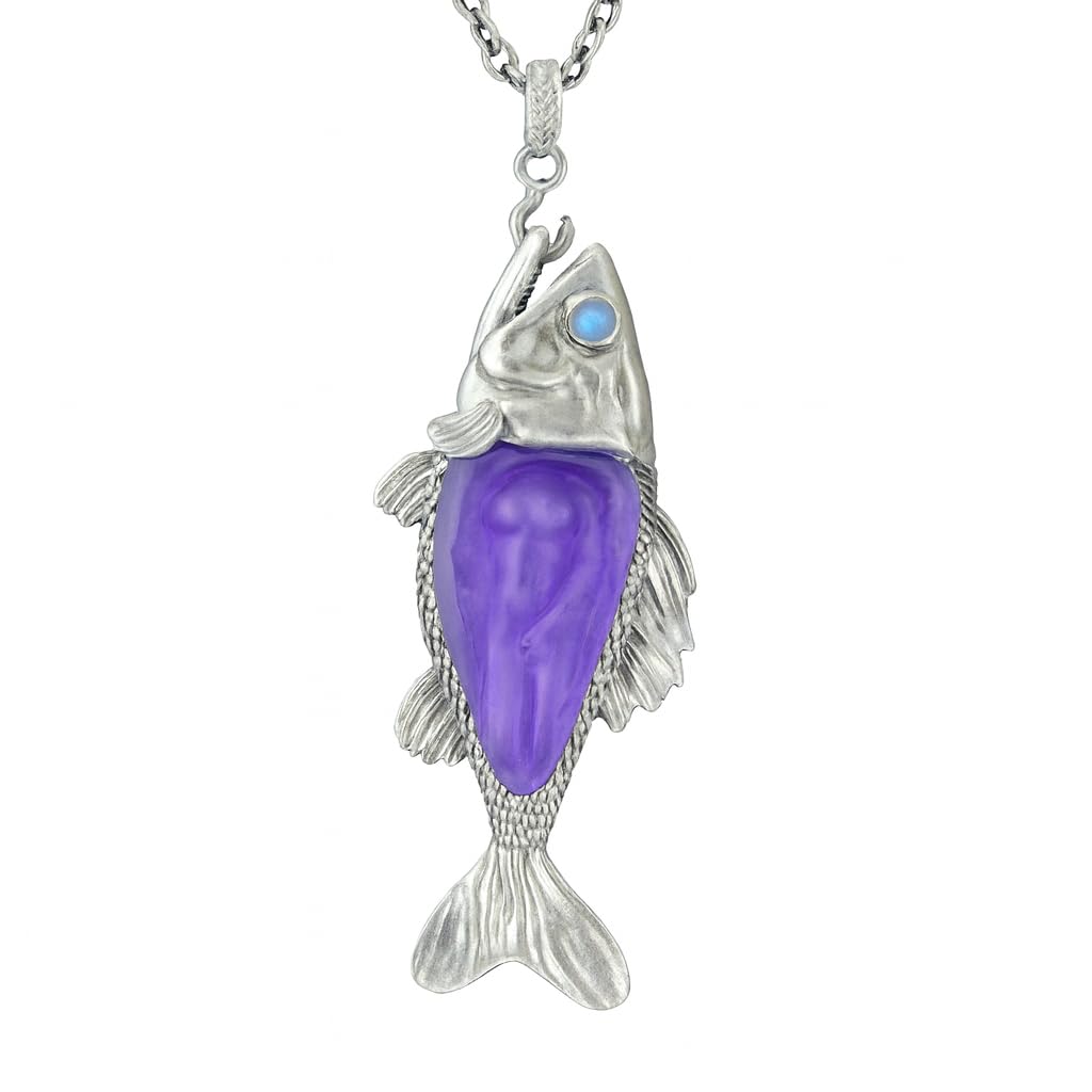 Mystical Fish Pendant with Amethyst & Labradorite – Artistic Talisman Jewelry, Handmade Fantasy Necklace Gift