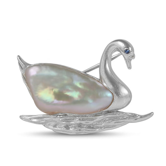 Schwan Brosche 925 Sterling Silber mit natürlicher Süßwasserperle, handgefertigter Tier Schmuck für Damen, Symbol für Reinheit & Liebe, Geschenkidee für Alltag & Feier