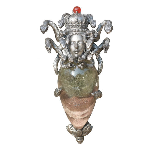 Medusa’s Gaze Pendant | 925 Sterling Silver & Phantom Quartz Necklace | Handcrafted Mythical Jewelry Gift for Fantasy & Art Lovers