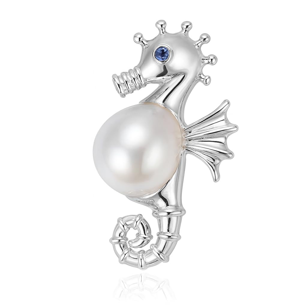 925 Silber Seepferdchen Brosche Anhänger Handgefertigt mit Süßwasserperle Natur Tiermotiv Schmuck Damen Elegant Kunstschmuck Geschenk
