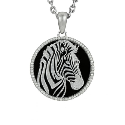Wildlife Zebra Totem Necklace | 925 Sterling Silver Handcrafted Relief Medallion | Black-White Minimal Unisex Pendant | Double-Sided Design