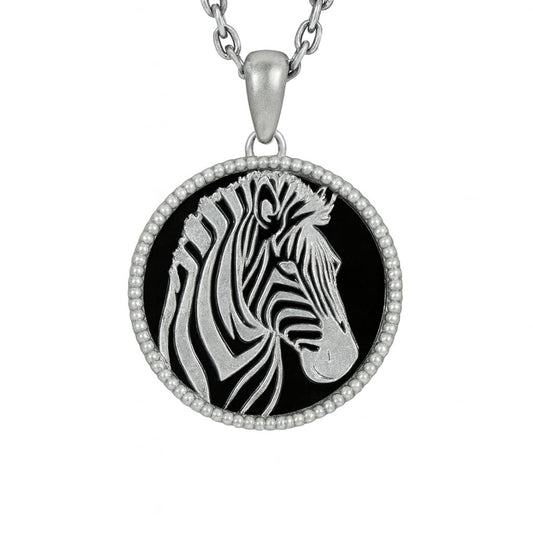 Wildlife Zebra Totem Necklace | 925 Sterling Silver Handcrafted Relief Medallion | Black-White Minimal Unisex Pendant | Double-Sided Design
