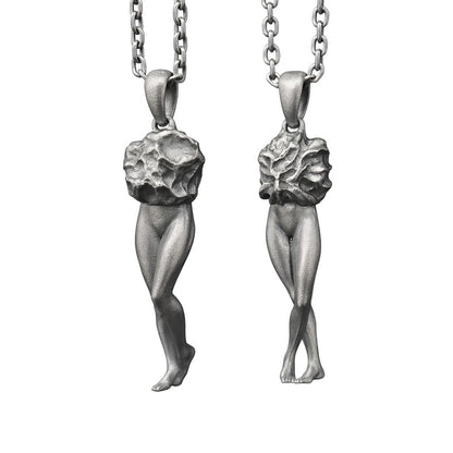 925 Sterling Silver Feminine Form Pendant | Handcrafted Stone Texture Totem Necklace | Symbol of Awakening & Transformation