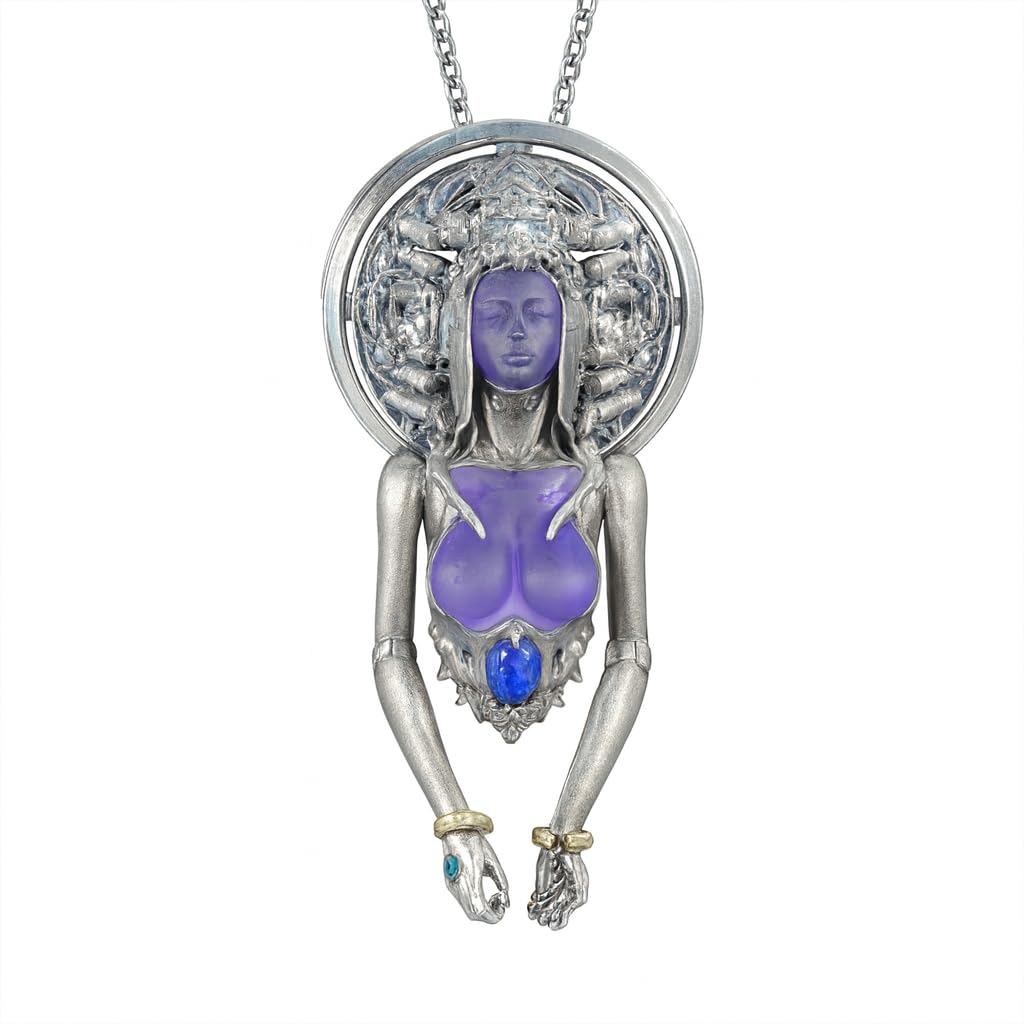 Cyber-Gothic Goddess Pendant | 925 Sterling Silver Necklace with Crystal or Amethyst | Feminist Power & Dark Fantasy Jewelry | Handmade Statement Gift