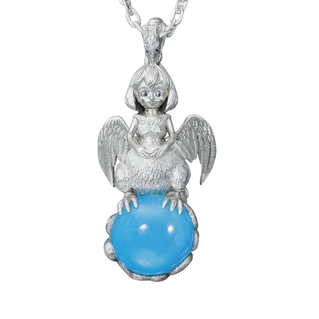 Mystical Harpy Pendant | 925 Sterling Silver Necklace with Aquamarine | Handmade Fantasy Jewelry Gift for Collectors & Myth Lovers