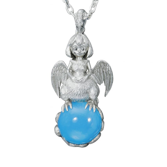 Mystical Harpy Pendant | 925 Sterling Silver Necklace with Aquamarine | Handmade Fantasy Jewelry Gift for Collectors & Myth Lovers