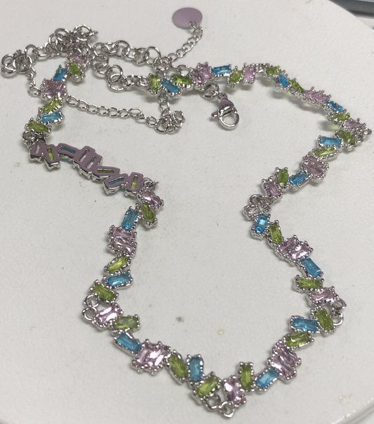 Y2K Colorful Gemstone Necklace, Macaron Pastel Candy Jewelry, Geometric Choker for Girls, Party Fashion Necklace, Artistic Statement Style