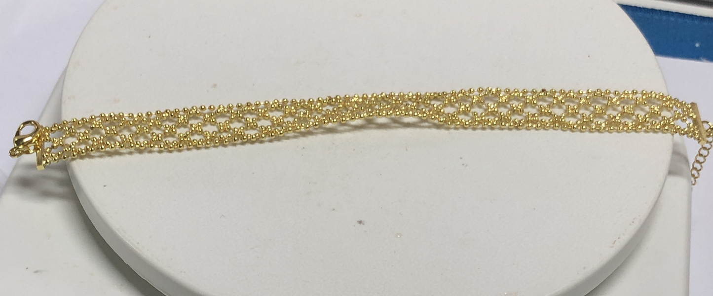 Vintage Gold Beaded Bracelet, Geometric Mesh Design, Elegant Retro Palace Style Jewelry for Gifting or Daily Wear