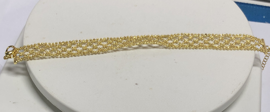 Vintage Gold Beaded Bracelet, Geometric Mesh Design, Elegant Retro Palace Style Jewelry for Gifting or Daily Wear