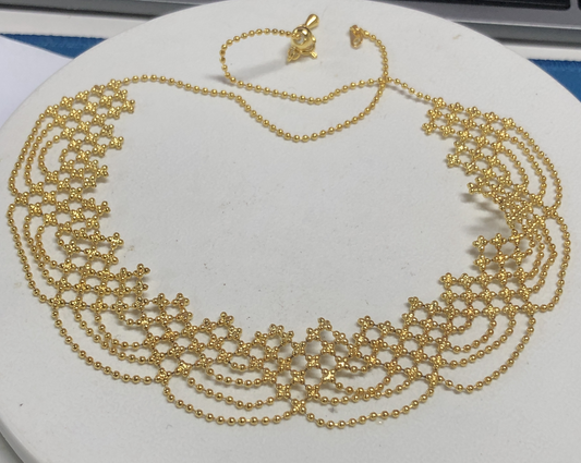 Vintage-Inspired Woven Necklace, Layered Mesh Design, Elegant Geometric Statement Choker
