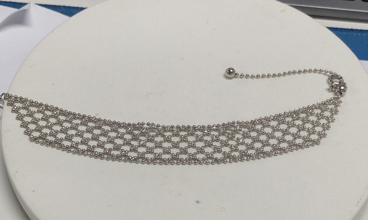 Geometric Mesh Chain Bracelet, Honeycomb Style Silver Tone Handcrafted Design, Statement Adjustable Jewelry