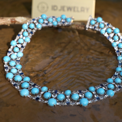 Elegant Turquoise Necklace with Zircon and Lab-Created Blue Gems – Perfect Gift for Women