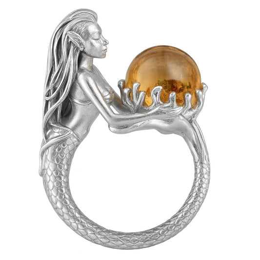 925 Silver Mermaid Ring with Phantom Quartz | Handmade Ocean Fantasy Jewelry | Symbolic Underwater Gift for Her