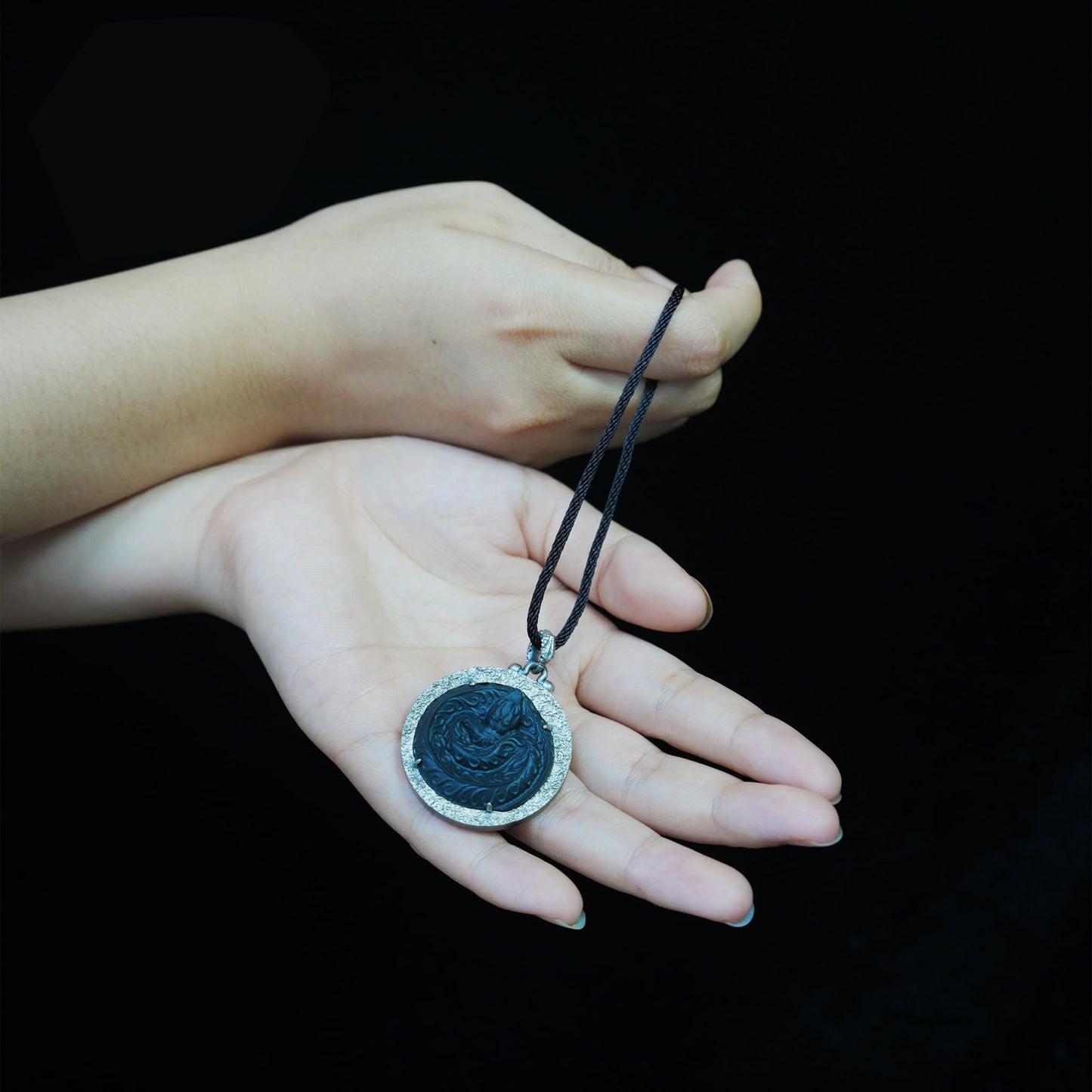 Mystic Black Jade Dragon Amulet Necklace | 925 Sterling Silver Totem Pendant | Taoist Spirit Guardian Talisman | Handmade Gothic Asian Jewelry