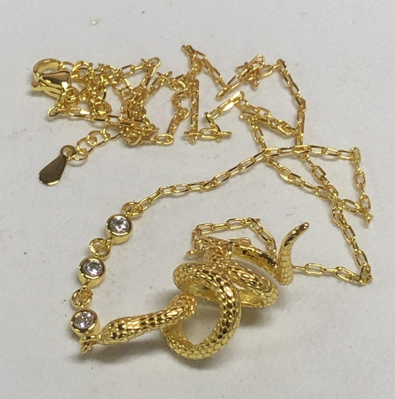 Gold Snake Pendant Necklace | Mystical Serpent Design | Alloy Chain with Simulated Gemstone | Amulet Jewelry