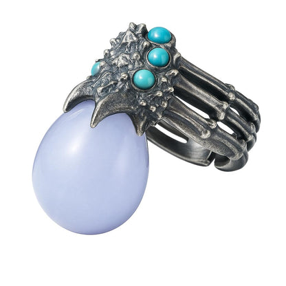 Shadow Claw Agate Ring | Gothic 925 Silver Statement Ring with Agate & Turquoise | Handmade Fantasy Jewelry Gift