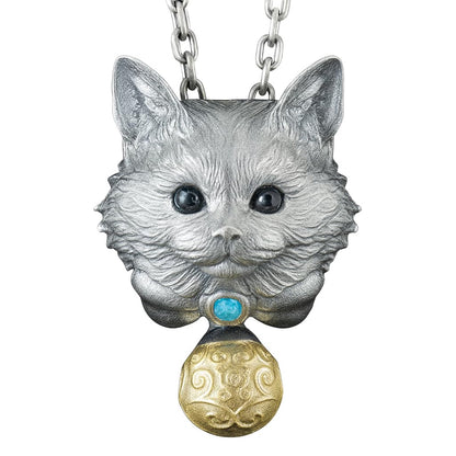 925 Silver Mystic Cat Pendant with Bell | Handmade Spirit Animal Necklace | Emotional Protection Amulet Jewelry Gift