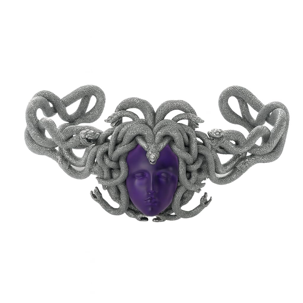 Medusa Amethyst Jewelry Set | 925 Sterling Silver Pendant, Ring & Bracelet | Gothic Mythology-Inspired Handmade Statement Jewelry Gift
