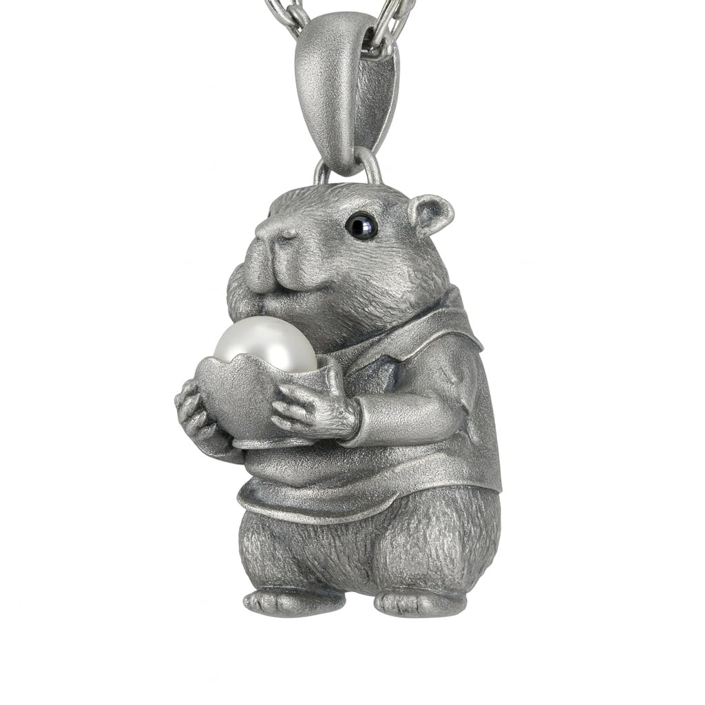 925 Sterling Silver Hamster Pendant with Freshwater Pearl | Handmade Animal Totem Necklace | Whimsical Fairy Tale Jewelry Gift