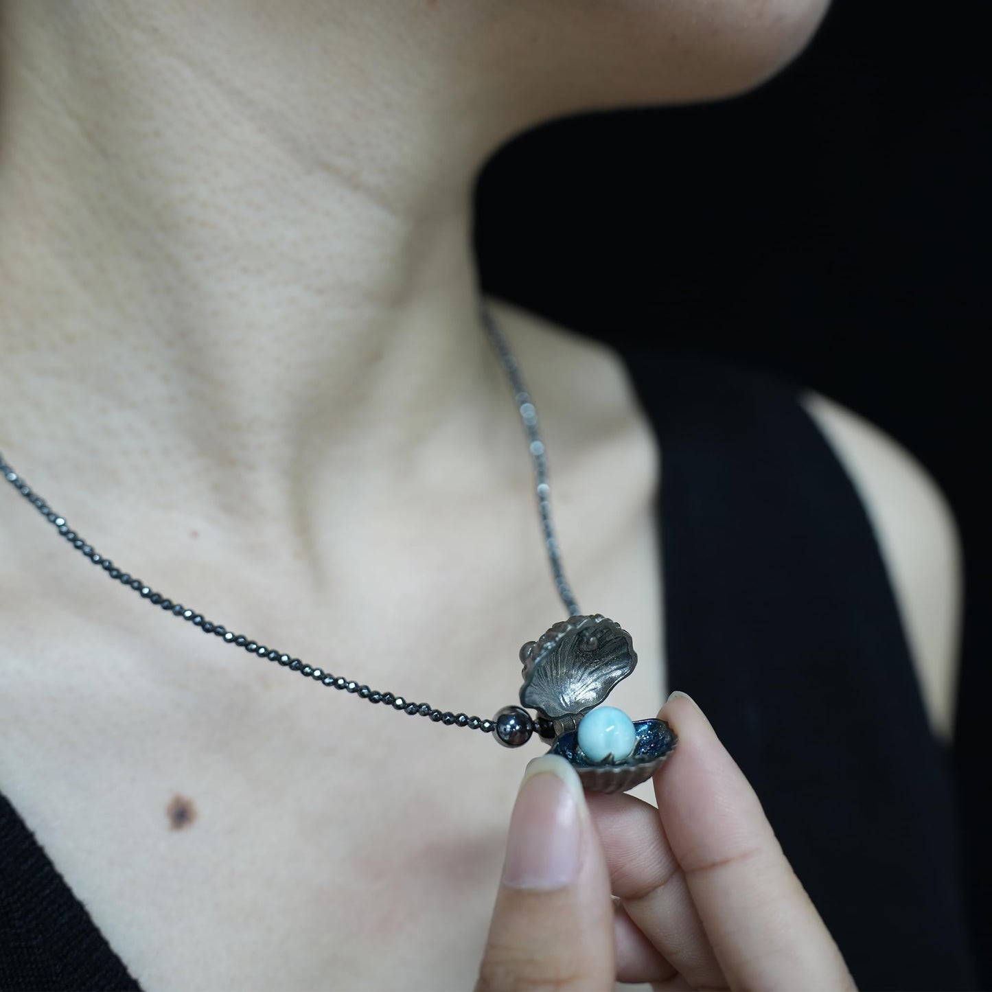 Handcrafted Shell Pendant | 925 Silver with Labradorite & Larimar | Spiritual Ocean Jewelry