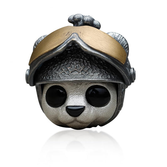 Armored Adventure Panda Pendant | 925 Silver & Brass Jewelry | Movable Sunglasses Design | Whimsical Guardian Amulet for Adventure Lovers