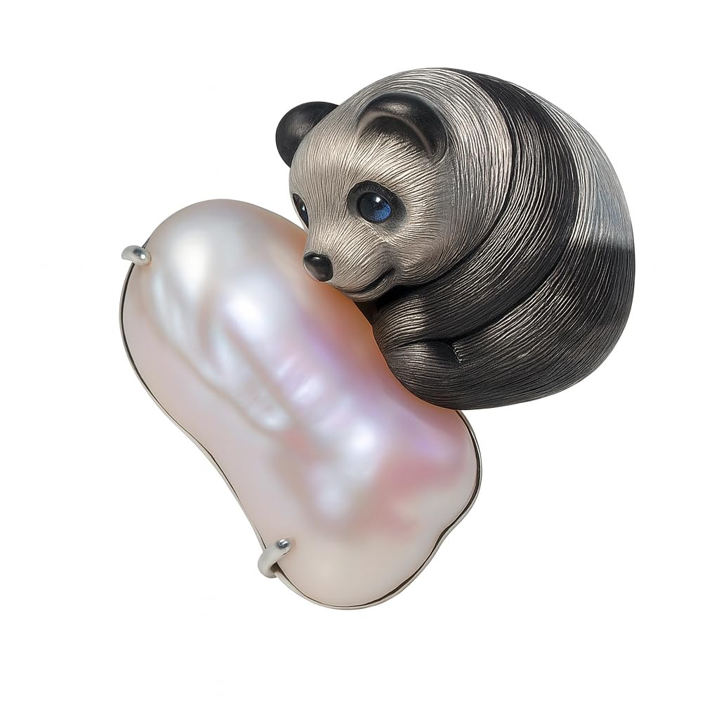 925 Silber Panda Brosche Anhänger, Handgefertigt mit Barockperle, 2-in-1 Design Schmuck, Symbol für Reinheit & Ruhe, Geschenk für Damen & Herren