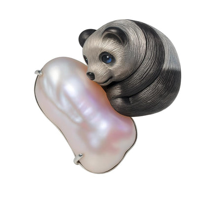 925 Silber Panda Brosche Anhänger, Handgefertigt mit Barockperle, 2-in-1 Design Schmuck, Symbol für Reinheit & Ruhe, Geschenk für Damen & Herren