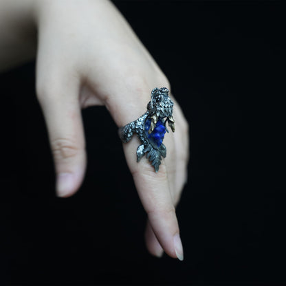 Dragon Turtle Ring with Lapis Lazuli & Onyx | Handcrafted Myth-Inspired Signet Ring for Protection & Inner Strength