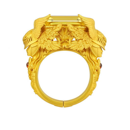 Valkyrie Oath Ring | Handmade Norse Goddess Gold Ring with Citrine & Ruby | Symbol of Courage, Strength & Loyalty | Nordic Myth Jewelry