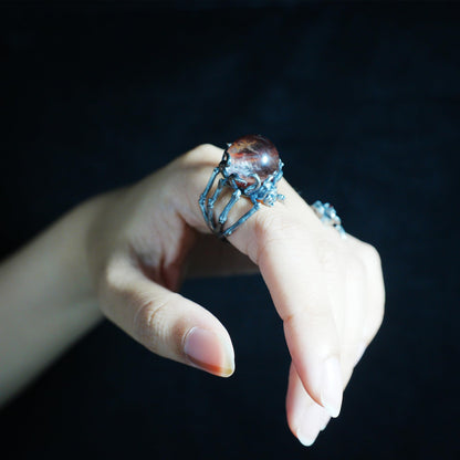 Gothic Spider Skull Ring, Handcrafted Dark Fantasy Jewelry, Occult Protection Charm for Witchcore Style