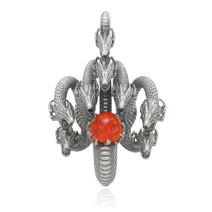 Eight-Headed Serpent Pendant | Handmade 925 Silver Mythical Jewelry | Yamata no Orochi Amulet with Golden Quartz | Japanese Power Symbol