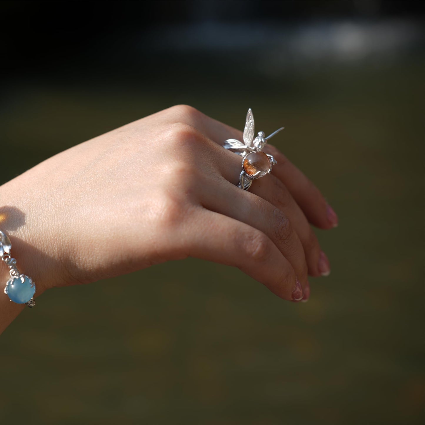 925 Sterling Silver Forest Elf Ring with Natural Phantom Quartz | Handcrafted Nature Fantasy Jewelry | Symbolic Ring for Nature Lovers