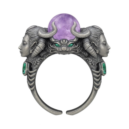 Amethyst & Aquamarine Ring in 925 Sterling Silver | Handmade Fantasy Jewelry | Artisan Gift for Collectors