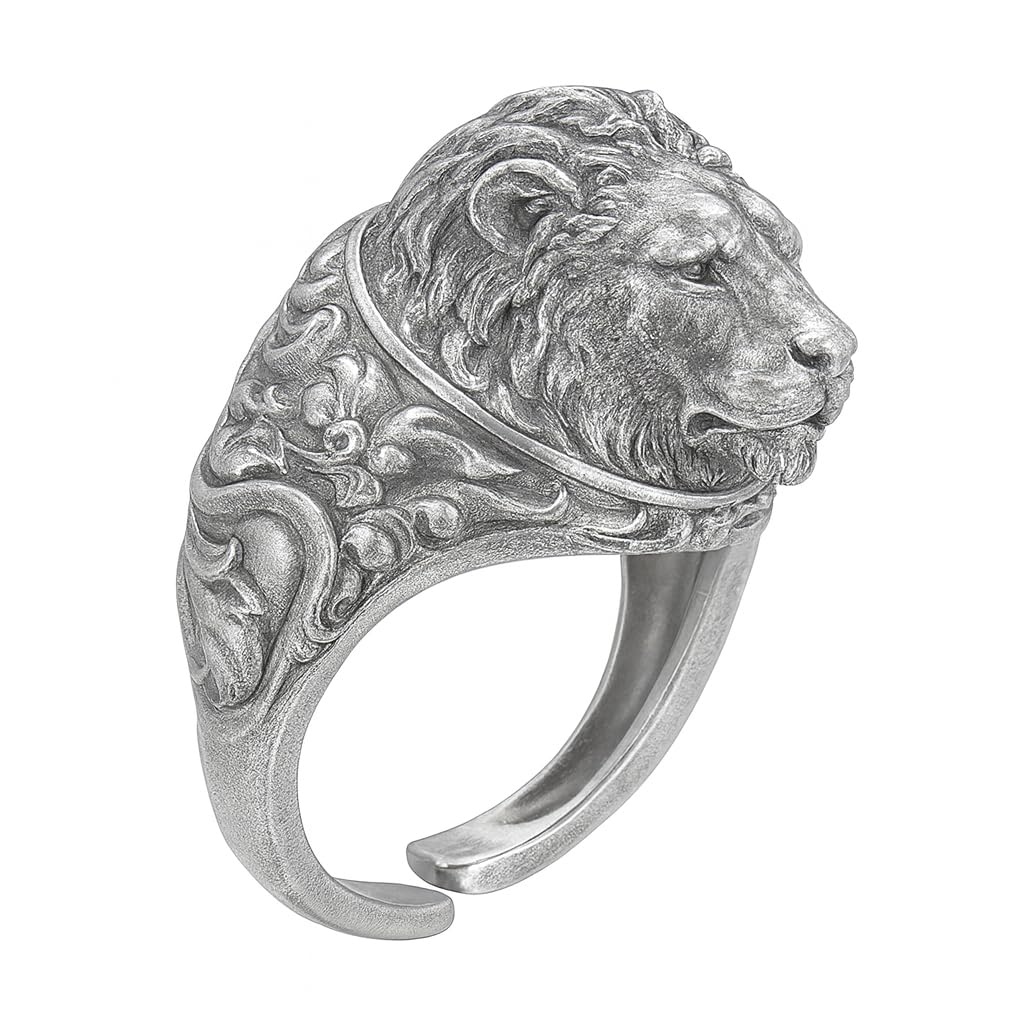 925 Sterling Silver Lion Head Ring | Handcrafted Vintage Lion Jewelry for Men | Symbol of Strength & Courage