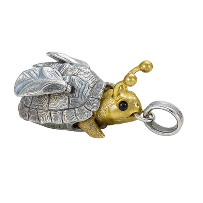Flying Turtle Pendant | Handmade Silver & Brass Animal Amulet | Fantasy Jewelry Gift for Nature Lovers & Dreamy Souls