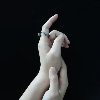 Mystic Snake Ring, Green Zircon, Dragon Scale Design, Handmade Fantasy Amulet Jewelry, For Collection & Gift