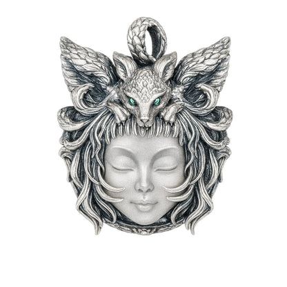 925 Sterling Silver Fox Spirit Pendant with White Crystal | Handmade Mythical Amulet Necklace | Gothic Fantasy Talisman for Her