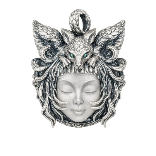 925 Sterling Silver Fox Spirit Pendant with White Crystal | Handmade Mythical Amulet Necklace | Gothic Fantasy Talisman for Her