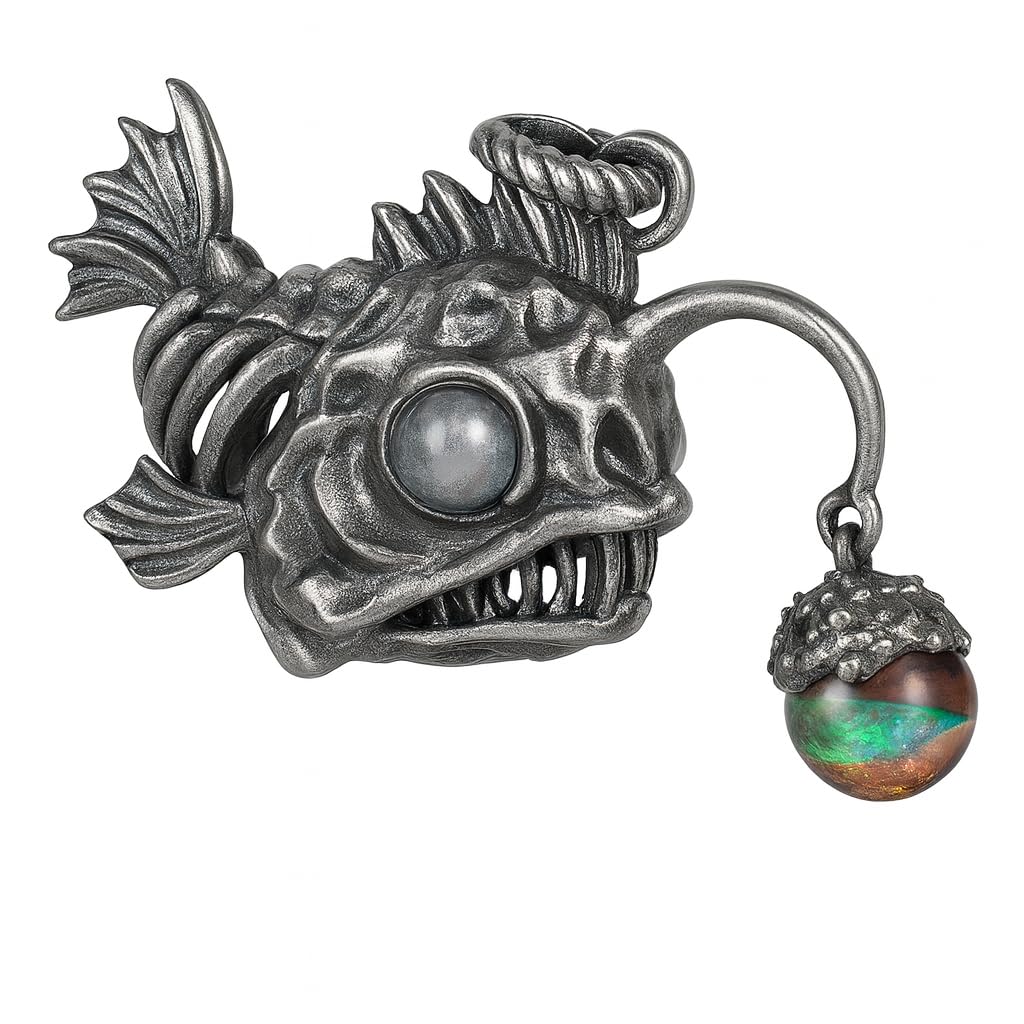 Anglerfish Pendant | 925 Sterling Silver & Labradorite Necklace | Handmade Ocean-Inspired Jewelry Gift for Sea Lovers & Collectors
