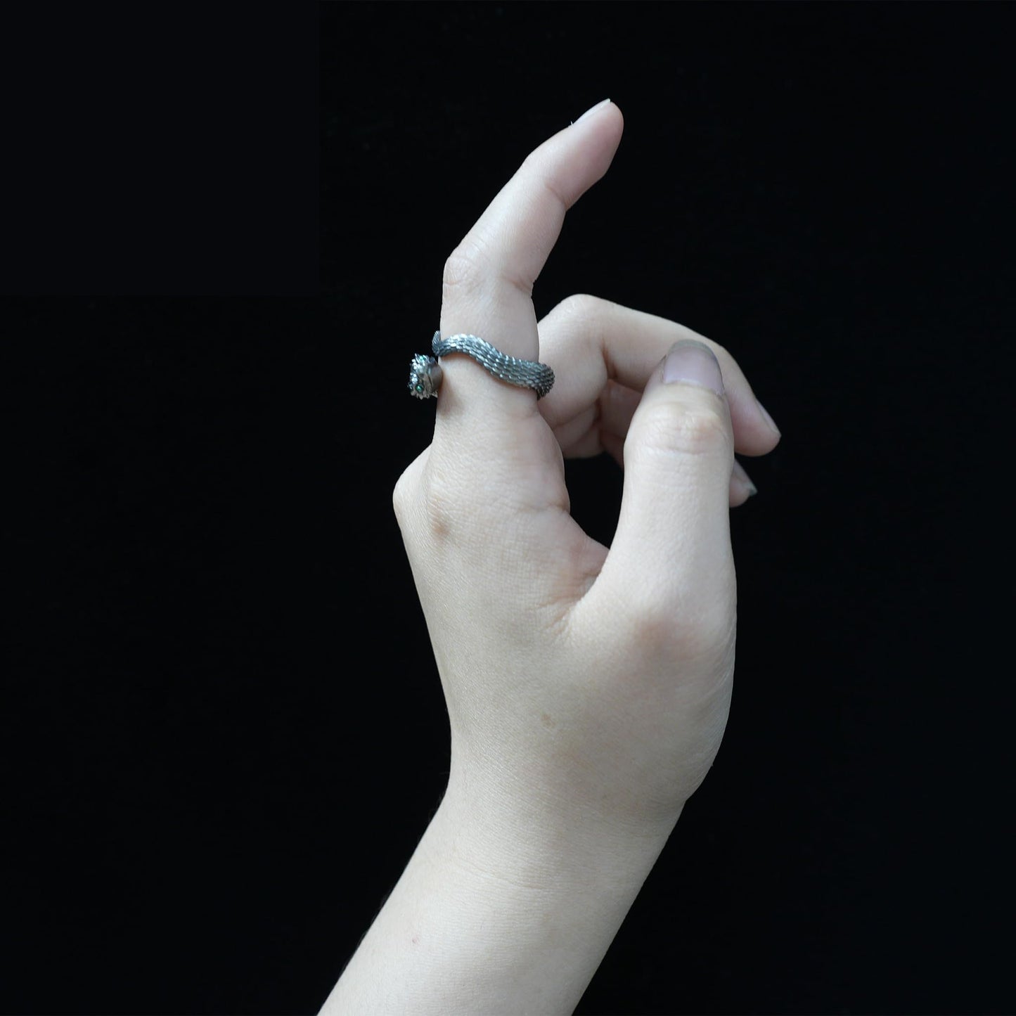 Mystic Snake Ring, Green Zircon, Dragon Scale Design, Handmade Fantasy Amulet Jewelry, For Collection & Gift