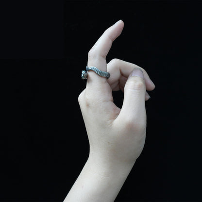 Mystic Snake Ring, Green Zircon, Dragon Scale Design, Handmade Fantasy Amulet Jewelry, For Collection & Gift