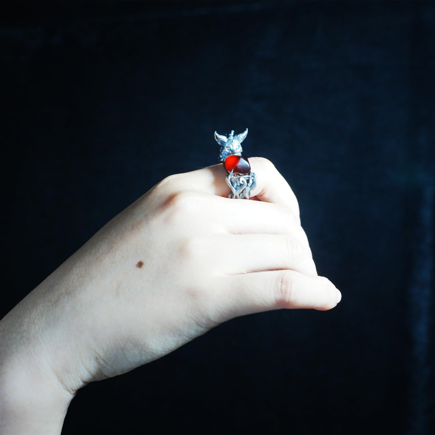 Fox Ring Garnet Protection Talisman | Fantasy Animal Jewelry | Handmade Nature Spirit Ring | Woodland Amulet for Inner Desire