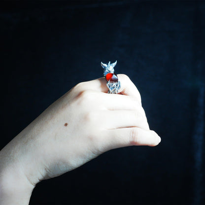 Fox Ring Garnet Protection Talisman | Fantasy Animal Jewelry | Handmade Nature Spirit Ring | Woodland Amulet for Inner Desire