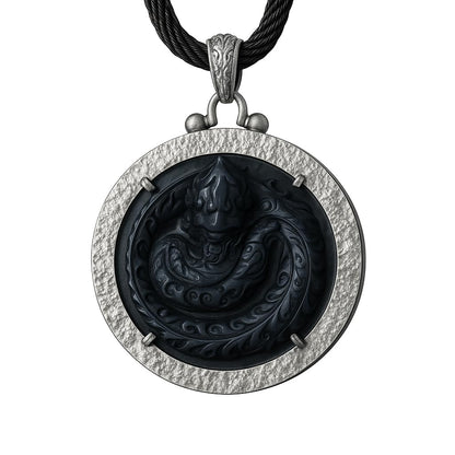 Mystic Black Jade Dragon Amulet Necklace | 925 Sterling Silver Totem Pendant | Taoist Spirit Guardian Talisman | Handmade Gothic Asian Jewelry