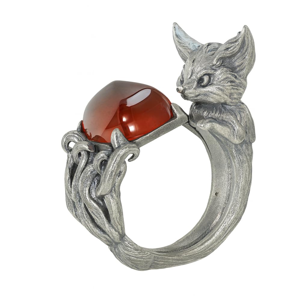 Fox Ring Garnet Protection Talisman | Fantasy Animal Jewelry | Handmade Nature Spirit Ring | Woodland Amulet for Inner Desire
